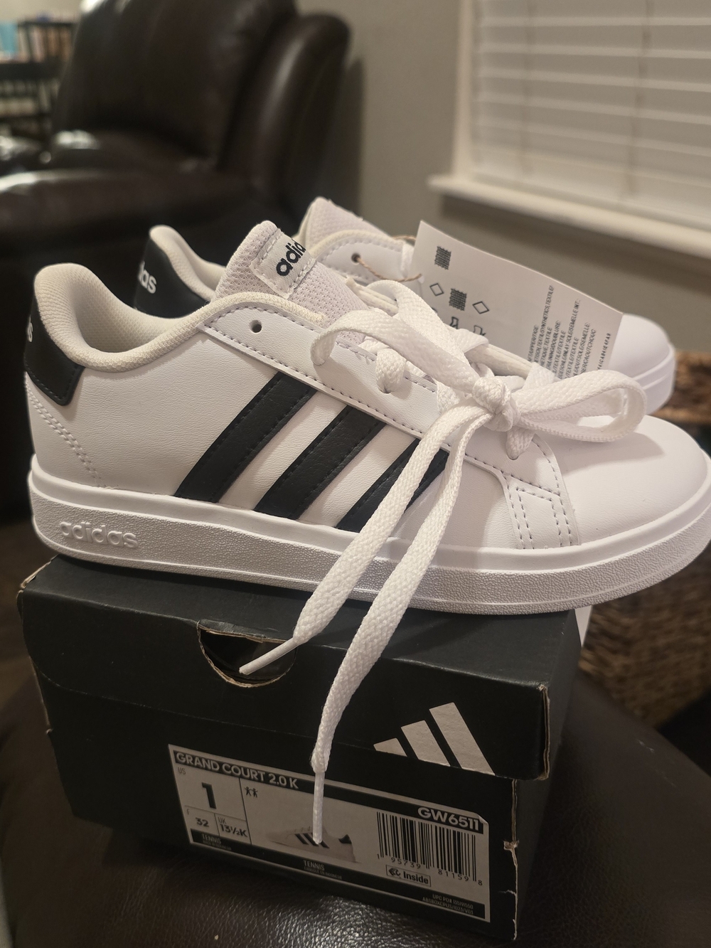 adidas Kids' Grand Court 2.0 Sneakers - White/Black